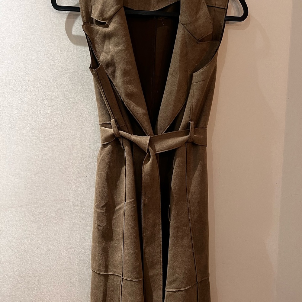 Long Solid Suede Sleeveless Open Front Vest.